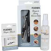 Feather Nape and Body Razor Kit with 10 Guarded Blades &amp; 2 oz Blade Glide | Professional Nape Razor Kit with 10 Guarded Blades &amp; 2 oz Blade Glide Lotion for Nape &amp; Body Hair Cutting, Made in Japan