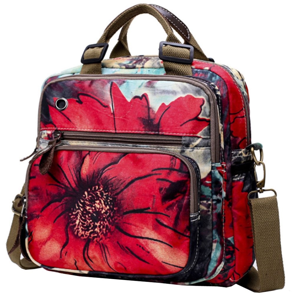 Uniuooi Floral Mummy Bag Nappy Changing Backpack Baby Diaper Handbag Maternity Shoulder Message Bag Multifunctional Multi-Pockets Waterproof Oxford Cloth Travel Rucksack Women Ladies Red
