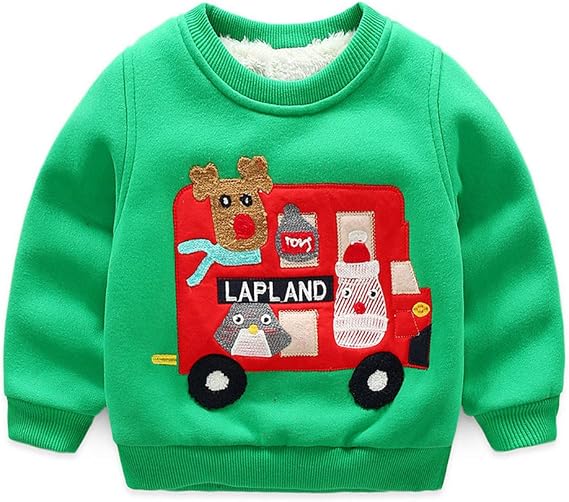 Amazon Littlespring秋 冬 キッズ 男の子 裏起毛 トレーナー スウェット 厚手 長袖 Tシャツ 防寒対策 あったか 子供服 ジュニア クリスマス プレゼント 緑 グリーン 1 トレーナー パーカー 通販