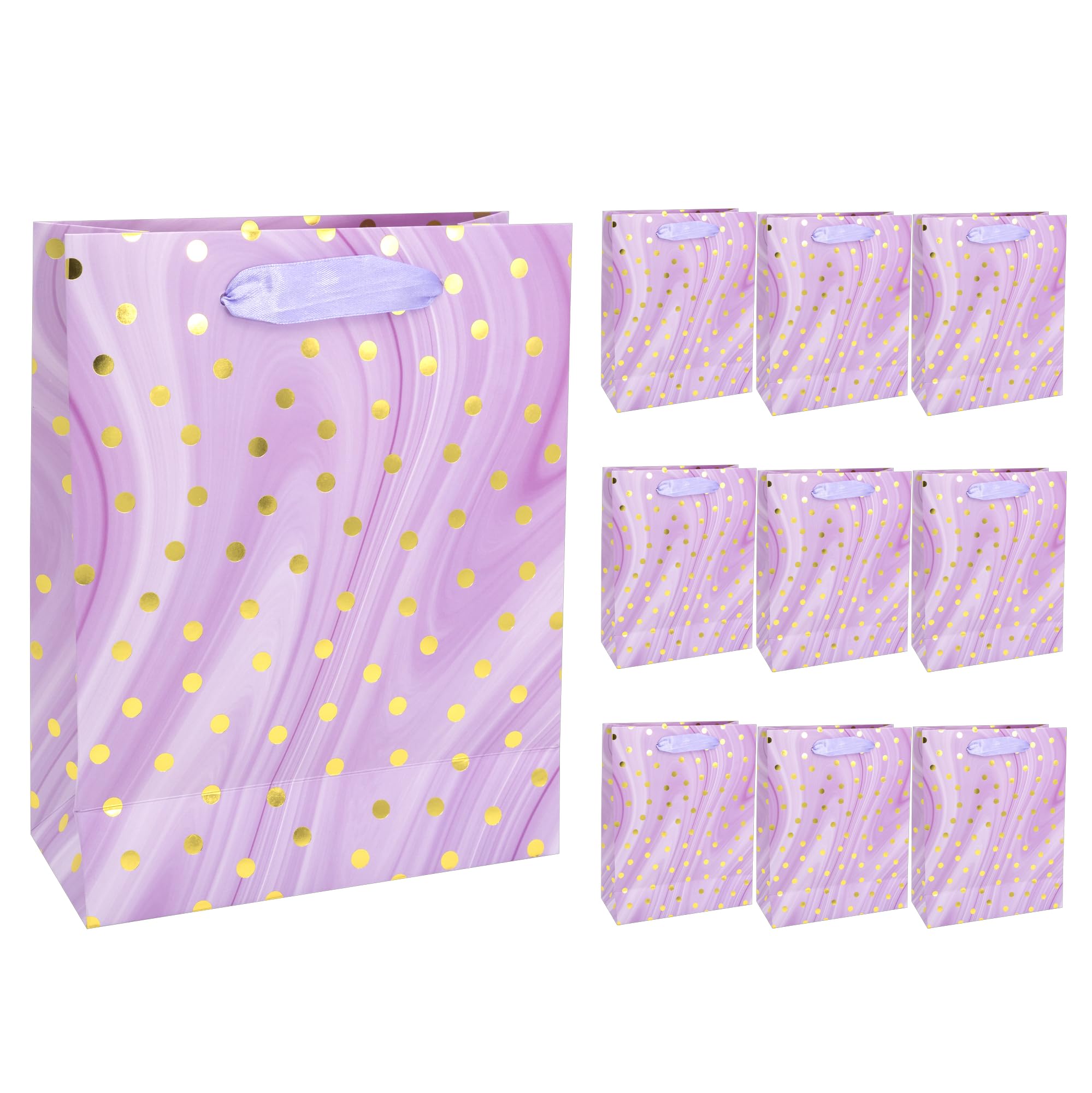 Idena 30381-10 - Gift Bags Dot, Pack of 10, Gift Bags in Size 18 x 8 x 23 cm, Paper Bags in Purple with Gold Dots
