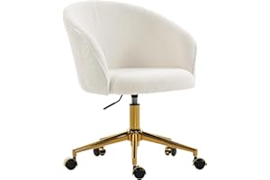 HOMCOM Swivel Office Chair, Teddy Fleece Upholstered Vanity Desk Chair with Adjustable Height, Rolling Wheels for Office, Mak