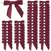 Wine Red Twist Tie Bows 2.7" Wine Red Satin Ribbon Bow for Gift Wrapping Champagne Bottle Cake Treat Bag Craft DIY Gift Wedding Baby Shower Bridal Shower Christmas Birthday Party(50 Pcs)