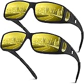 Fanshen Polarized Night Driving Glasses, HD Anti Glare UV Protection Fit Over Night Vision Glasses for Men Women