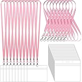 100 Pack Lanyards for ID Badges with Clear Name Tags, Reusable Lanyards Horizontal ID Card Badge Holders Plastic Name Badges for Men Women Kids Business School and Office Supplies (Pink)