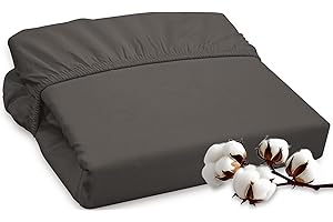 ROYALE LINENS 300 Thread Count 100% Long Staple Combed Cotton Fitted Sheet Queen - Super Soft Deep Pocket Bottom Sheet - Fitted Sheets Only - Elastic Sheets (Queen, Grey)