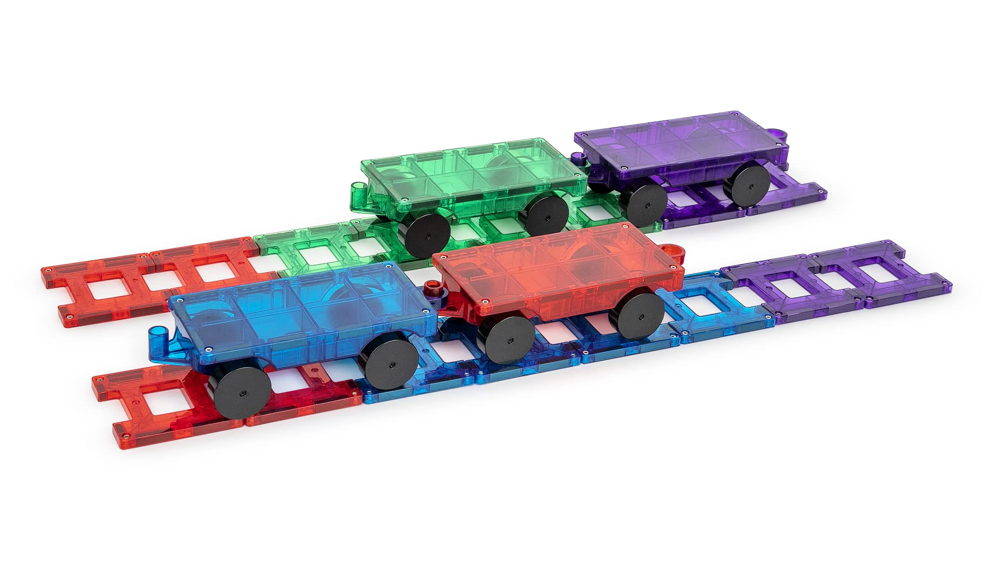 Playmags Magnetic Tiles Train Set for Kids - 20 Pieces Magnetic Building Blocks Set Includes 4 Trains, Stronger Magnets, Building Blocks Add-On - STEM Toys For Kids