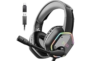 EKSA USB Headset for Computer, Laptop, PC - Headphones with Noise Cancelling Microphone/Mic, 7.1 Surround Sound, RGB Light, Wired Headset for Skype, Zoom, Call Center, Meetings, Webinar, Home