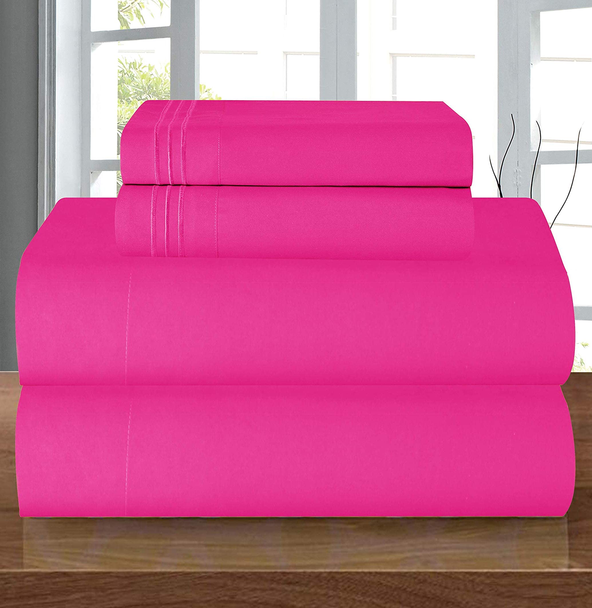 Elegant Comfort Luxury Soft 1500 Thread Count Egyptian 4-Piece Premium Hotel Quality Wrinkle Resistant Coziest Bedding Set, All Around Elastic Fitted Sheet, Deep Pocket up to 16inch, King, Hot Pink — image 1