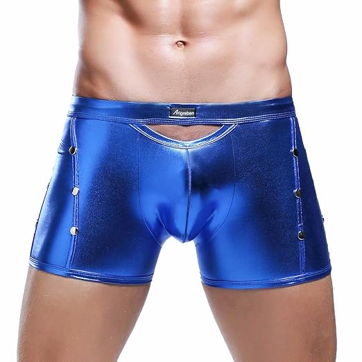 YiZYiF Männer Herren Boxershorts Wetlook Unterwäsche Trunks Stretch Boxer Briefs reizvolle Badehose Gr. M-XXL Blau M