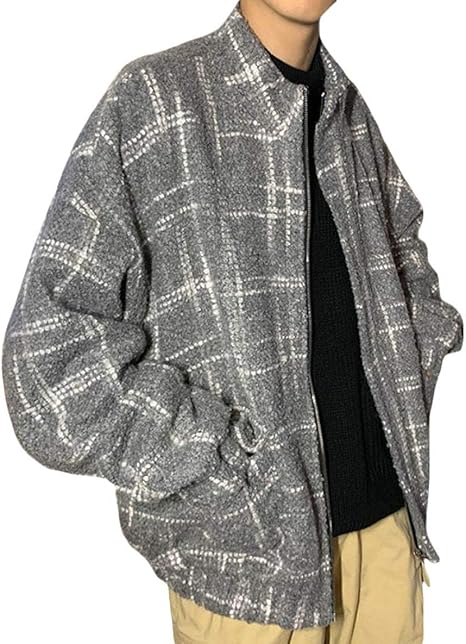 Amazon Bestmood コート メンズ ジャケット 厚手 ジップアップ ゆったり ラシャコート ショート丈 チェック柄 おしゃれ アウター 防寒 カジュアル ブルゾン ストリート系 秋 冬 コート ジャケット 通販