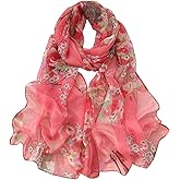 Pokeedioty Scarfs for Women Lightweight Fashion Scarves Elegant Floral Pattern Sheer Scarfs
