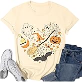 Halloween Shirts for Women Cute Ghost Graphic Shirt Halloween Party Tshirt Loose Casual Short Sleeve