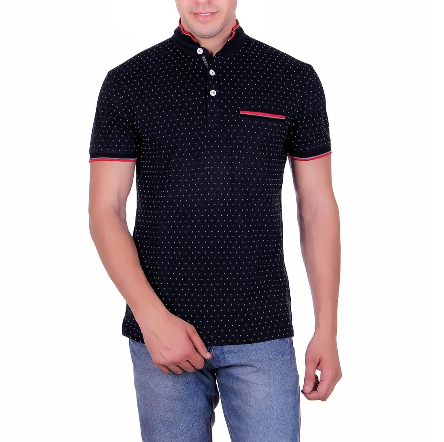 vivid bharti half sleeve polo neck dot printed men's cotton tshirt