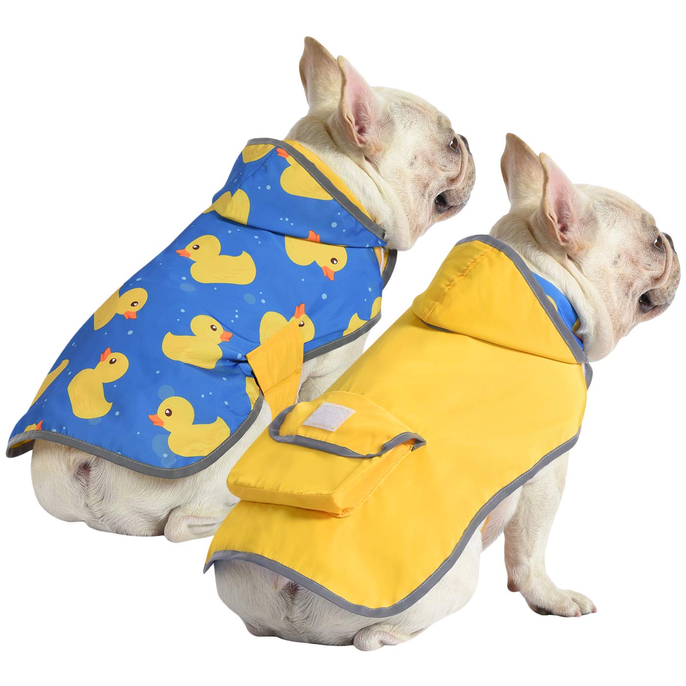 HDE Reversible Dog Raincoat with Hood for Small Medium Large Dogs, Ducks/Yellow, Small