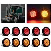 Wodvyss 10Pack(5 Amber + 5 Red) 2" 9 LED Round Trailer Side Marker Light Grommet Flush Mount, [DOT Approved] Sealed 2 inch Clearance Lights with Reflex Lens for Truck RV Camper, IP67 Waterproof, 12V