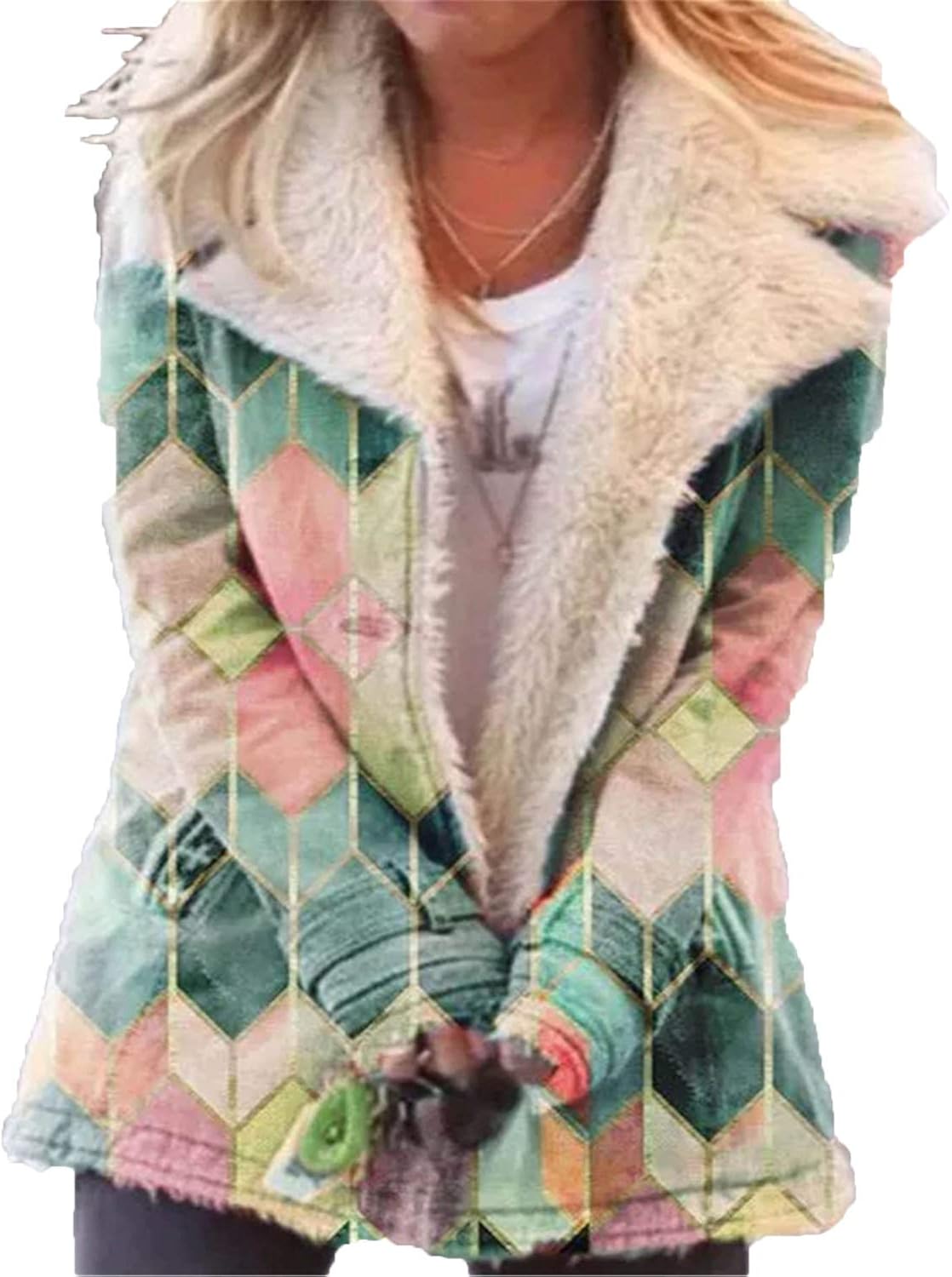 Womens Winter Sherpa Jackets Ladies Faux Fur Lapel Collar Coat Color