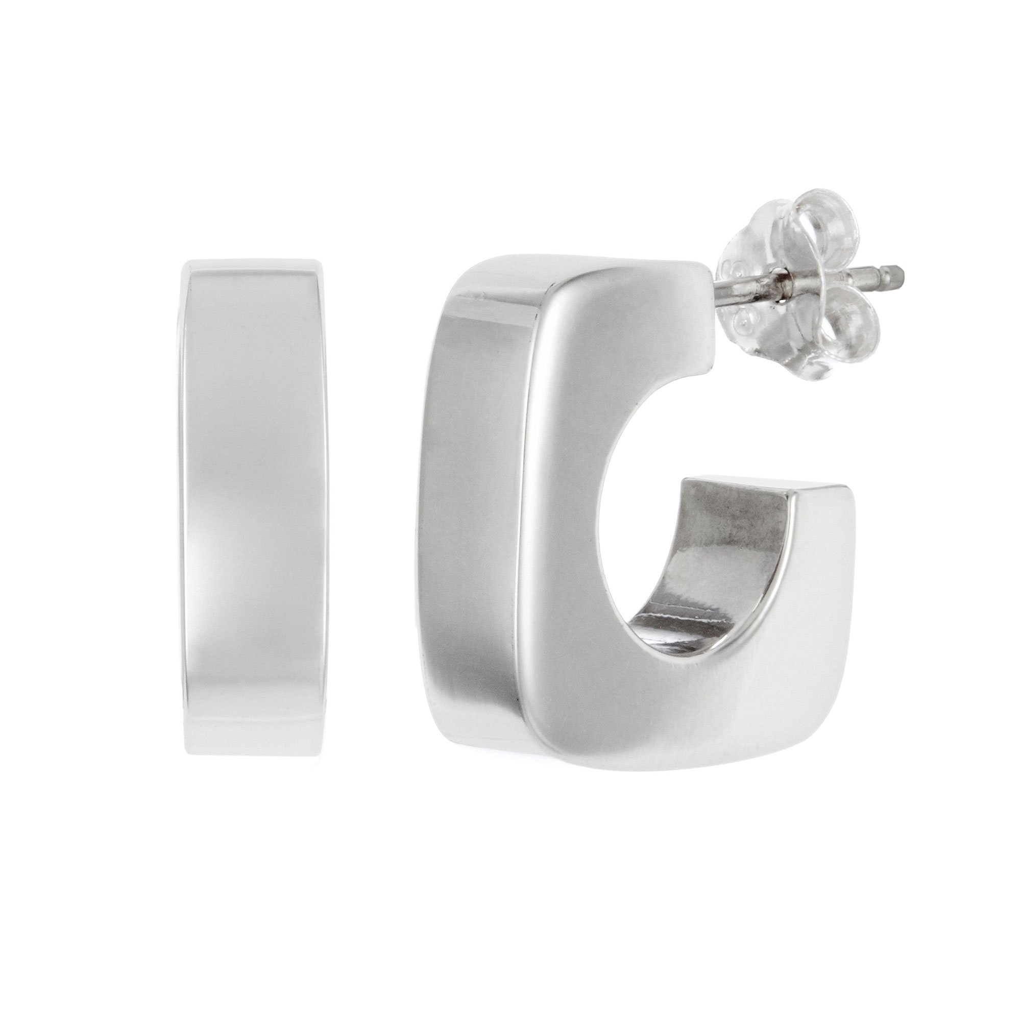 Silverly 15mm Sterling Silver Square-Shaped Hoop Earrings for Women – Polished Chunky 925 Silver Cubic Huggie Hoops - Small Flat-Edge Square Tube Design - Modern Geometric Jewellery - Gift for Wife