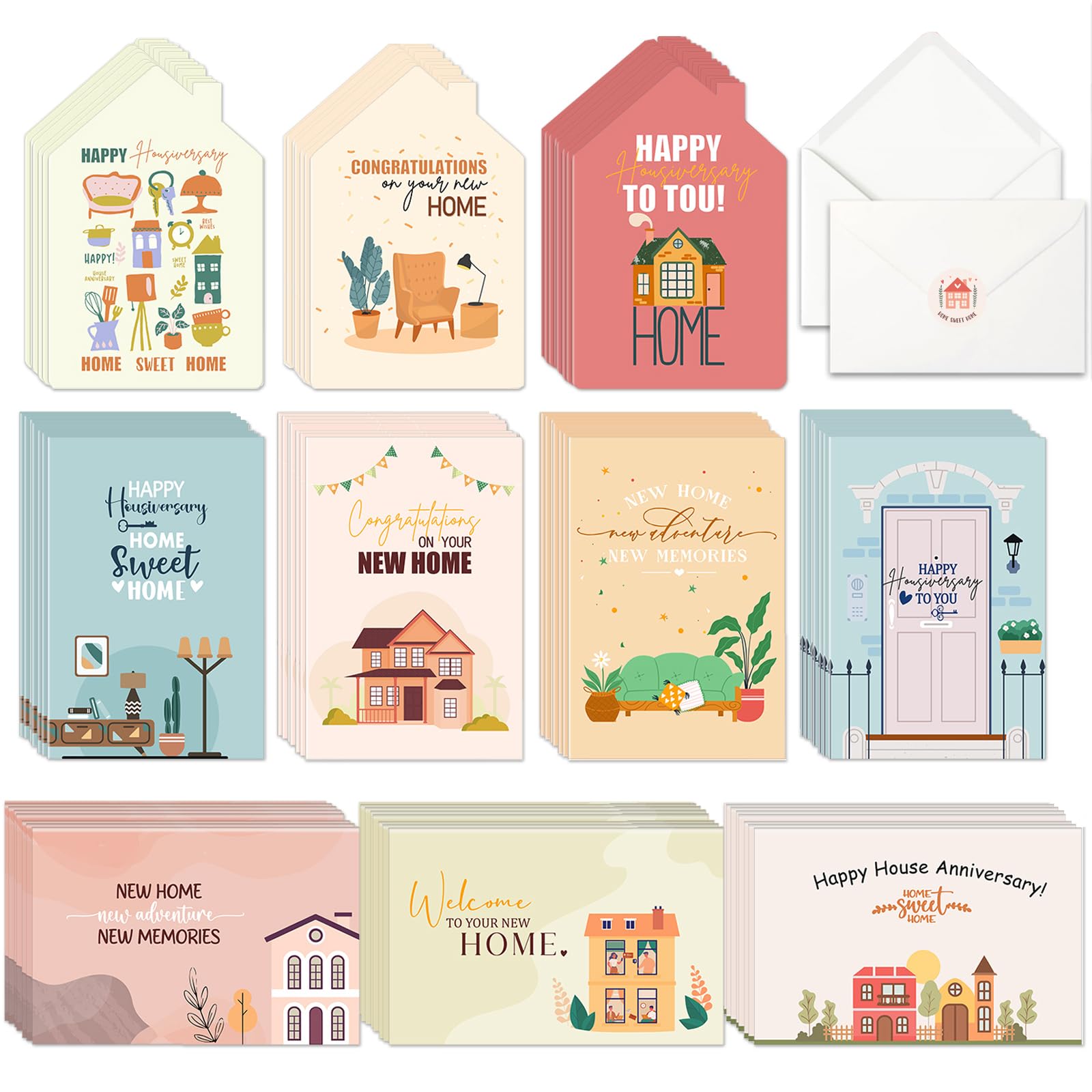Photo 1 of Motiskyy 120 Pcs Happy Home Anniversary Cards 4 x 6 in Real Estate Agent Supplies Closing Gifts Thank You Notes Bulk Blank New Home Card Congratulations Welcome House with Envelopes and Stickers