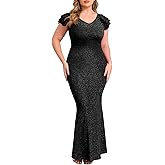 ZOMVA Plus Size Formal Dress Evening Gown Maxi Bodycon Mermaid Sparkly V-Neck Cocktail Prom Party Wedding Guest