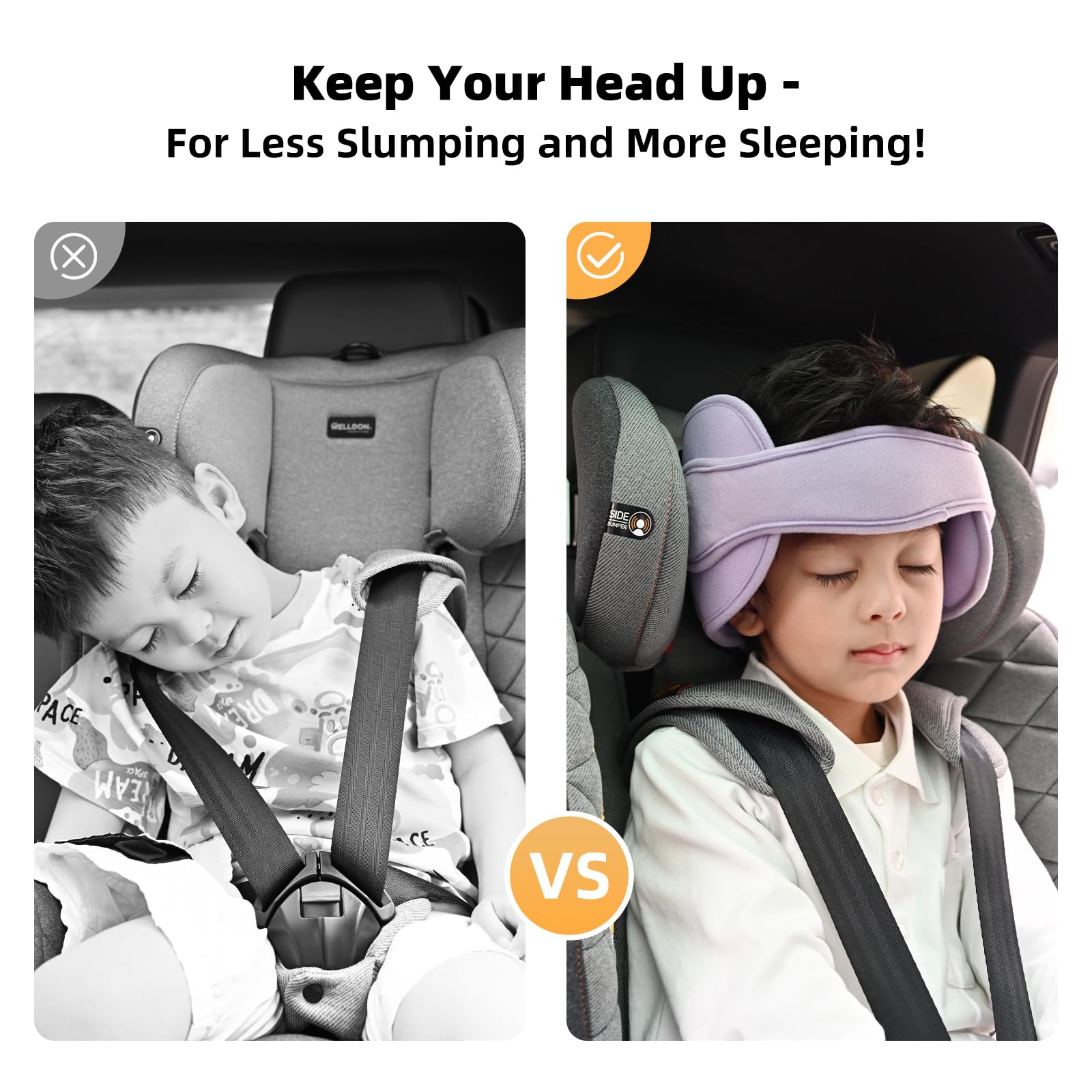 Baby Head Support for Car Seat, Car Seat Head Support for Toddler, Head Band Strap Headrest, Car Seat Headrest Pillow Road Pal Car Headrest - Relax Anytime in The Car, Purple