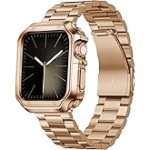 BINLUN Compatible with Apple Watch Band 49mm 46mm 45mm 44mm 42mm 41mm 40mm 38mm Stainless Steel Metal Watch Strap with TPU Watch Case Compatible with iWatch Series Ultra/11/10/9/8/7/SE2/SE/6/5/4/3/2/1