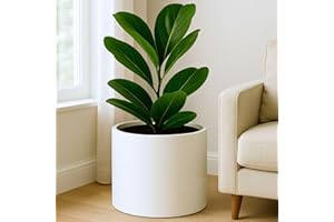 Fox & Fern 14.6 Inch Extra Large Planter — Premium Lightweight Fiberstone Matte White Plant Pot with Drainage Plug; Big Planter for Indoor & Outdoor Use; Weather Resistant & UV Resistant