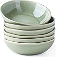 AmorArc Ceramic Cereal Bowls Set of 6, 24 oz Handmade Stoneware Bowls for Cereal Soup Salad Bread, Stylish Kitchen Bowls for Meal, Dishwasher & Microwave Safe-Olive Green
