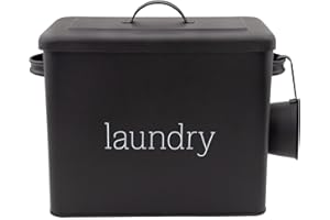 AuldHome Design Enamelware Laundry Powder Container (Black), Enamelware Detergent Bin w/ Scoop