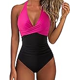 SUUKSESS Women Sexy Tummy Control One Piece Swimsuits Halter Push Up Bathing Suits