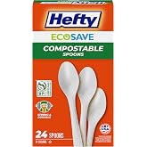Hefty ECOSAVE Compostable Spoons, 24ct | Compostable Disposable Spoons for BBQs, Tailgates, Camping, and Parties, Strong and Durable Construction, Sustainable Design