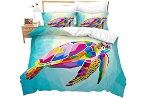 Feelyou Sea Turtle Duvet Cover Set Full Size for Children Turtle Swimming Print Bedding Set Oceanic Wildlife Themed Comforter Cover with 2 Pillowcases Creatures Microfiber Zipper 3 Pcs Bedspread Cover