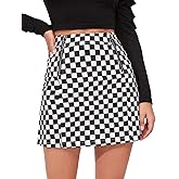 WDIRARA Women's Elegant Mid Waist Above Knee O-Ring Zipper Plaid Mini Skirt