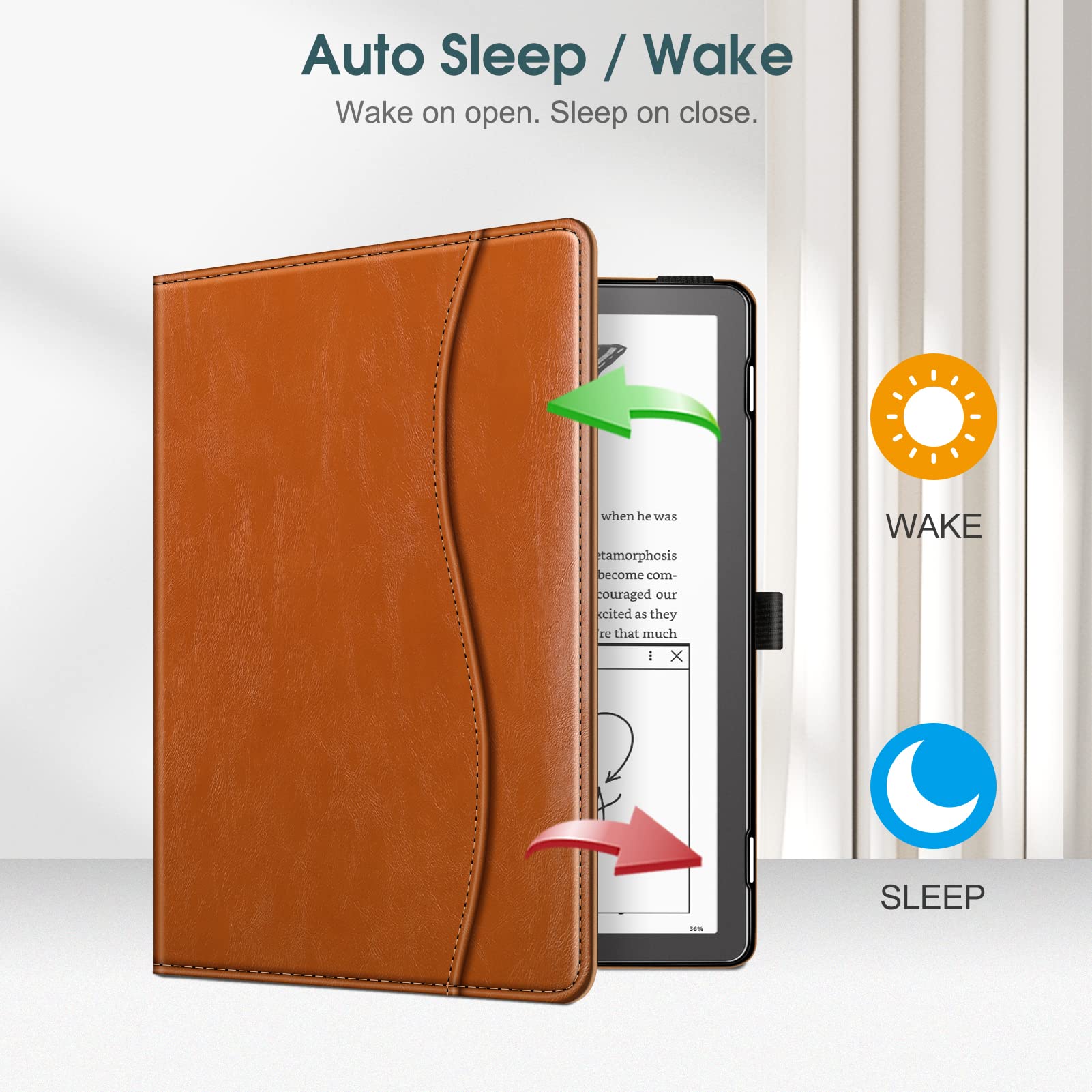 Fintie Stand Case for Kindle Scribe - Premium PU Leather Foldable Stand Cover Auto Sleep/Wake with Card Slot and Pen Holder for 10.2 Inch Kindle Scribe (2024/2022 Release), Brown