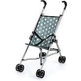 Bayer Doll Umbrella Stroller - Star Print Buggy with Basket &amp; Bag | Compact foldable stroller for dolls up to 18 Inch, featuring a safety belt, aluminum frame, and matching shoulder bag
