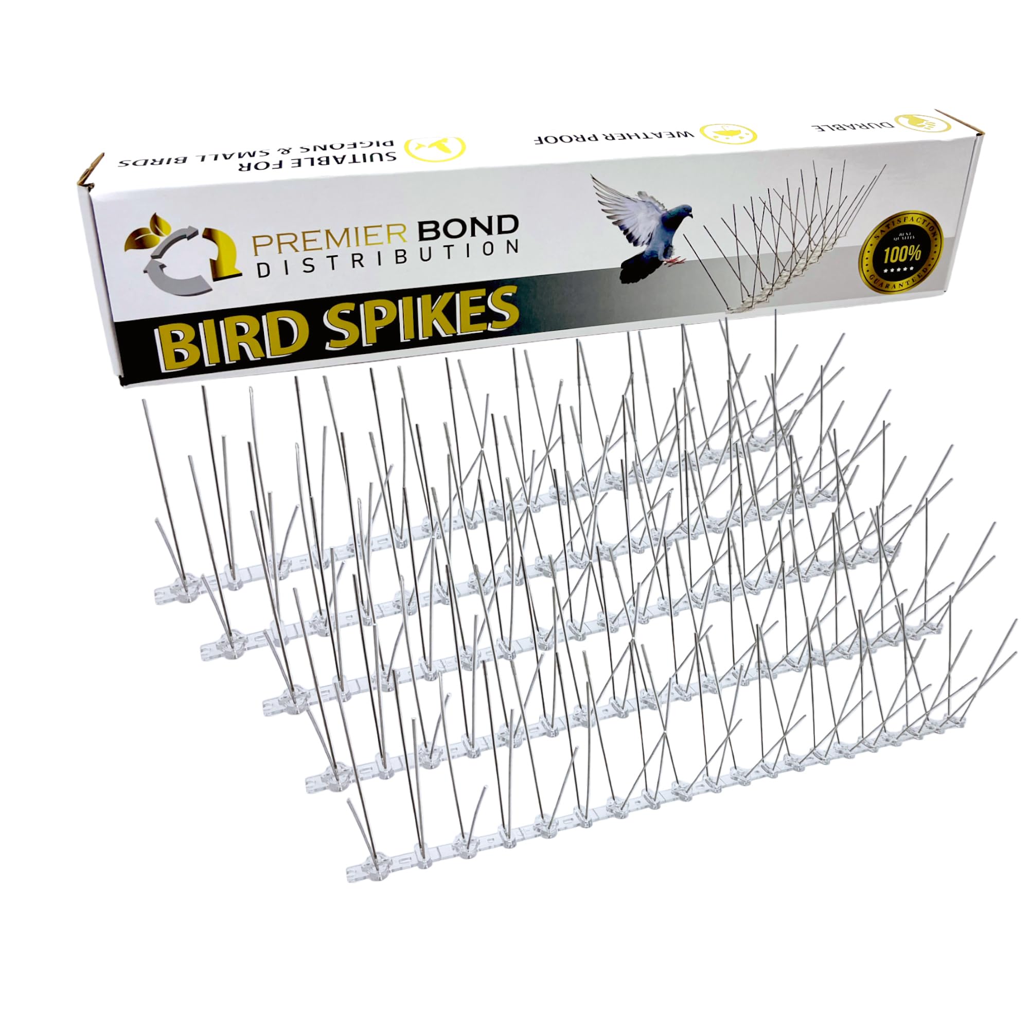 Premier Bond Distribution Stainless Steel Bird Spikes -10PCS x 50cm (5m/16.4FT) -Anti-Bird & Cat Deterrent- Ideal for Roofs & Fences- Easy Install Pest Repeller-Defence Against Pigeons and Small Birds