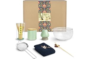 Artcome 9-Piece Japanese Tea Set, Matcha Bowl, Whisk, Scoop, Holder, Powder Caddy, Handmade Ceremony Kit for Japanese Tea Cer