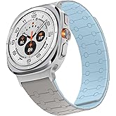 ZZDZZ Magnetic Band Compatible with Samsung Galaxy Watch Ultra 2/Ultra (2025/2024) Band 47mm, 22mm Silicone Sport Strap for Women Men, Khaki/Light Blue