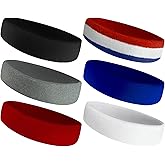 6-Pack Sweatbands Sports Headband for Men & Women - Moisture-Wicking Terry Cloth Headbands for Running, Basketball, Tennis, Gym & Workout - Non-Slip Sports Sweat Bands for Long Hair & Intense Training