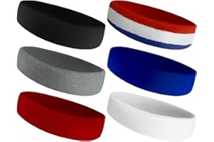 TOPASHDE 6-Pack Sweatbands Sports Headband for Men & Women - Moisture-Wicking Terry Cloth Headbands for Running, Basketball, Tennis, Gym & Workout - Non-Slip Sports Sweat Bands for Long Hair & Intense Training