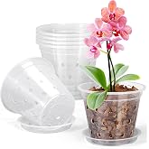 FUIJOL Orchid Pot, 6 Pack 4 Inch Clear Orchid Pots with Holes and Saucers for Repotting, Breathable Slotted Plastic Orchid Planters with Drainage for Root Health Indoor Outdoor (4 inch)