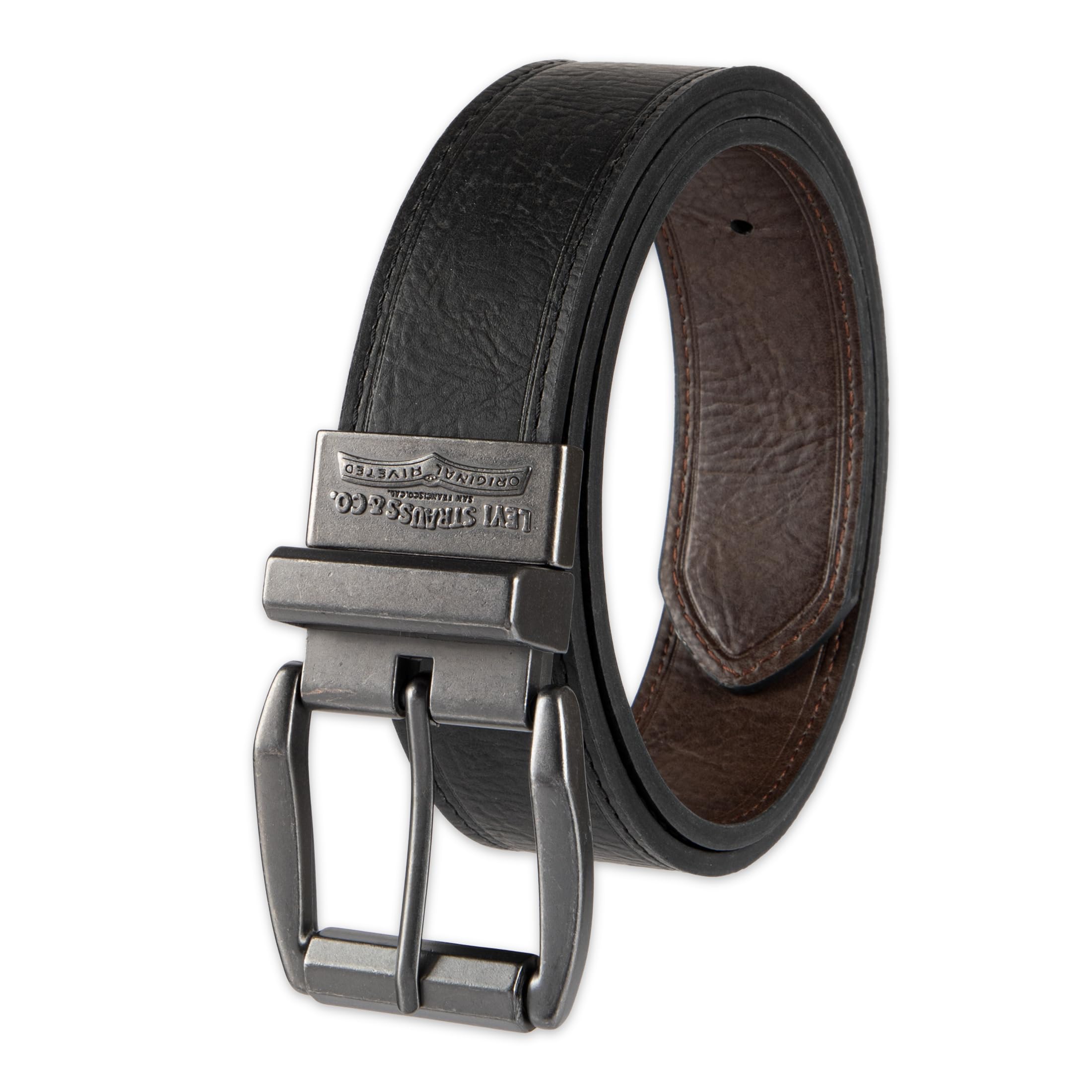 Photo 1 of Levi's Men's Black To Brown Laminate Reversible Leather Belt, black/Brown, 30