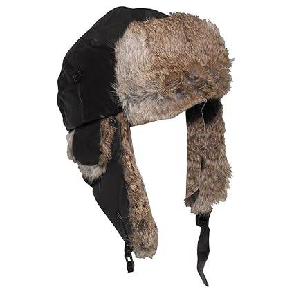 MFH Ledermütze mit Hasenfell, braun