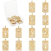 SUNNYCLUE 1 Box 12Pcs Tarot Charms Tarot Card Charm Real 18K Gold Plated Brass Micro Pave Cubic Zirconia King Queen Sun Pendants for Jewelry Making Earrings Necklace Adult Craft