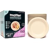 Matter Compostable 6" Disposable Fiber Plates, 150 Pack, Made From Plants | Disposable 6" Dessert Plant-Based Brown Picnic Plates, Microwave Safe, Made From Plants, BPA-Free,150 Plates