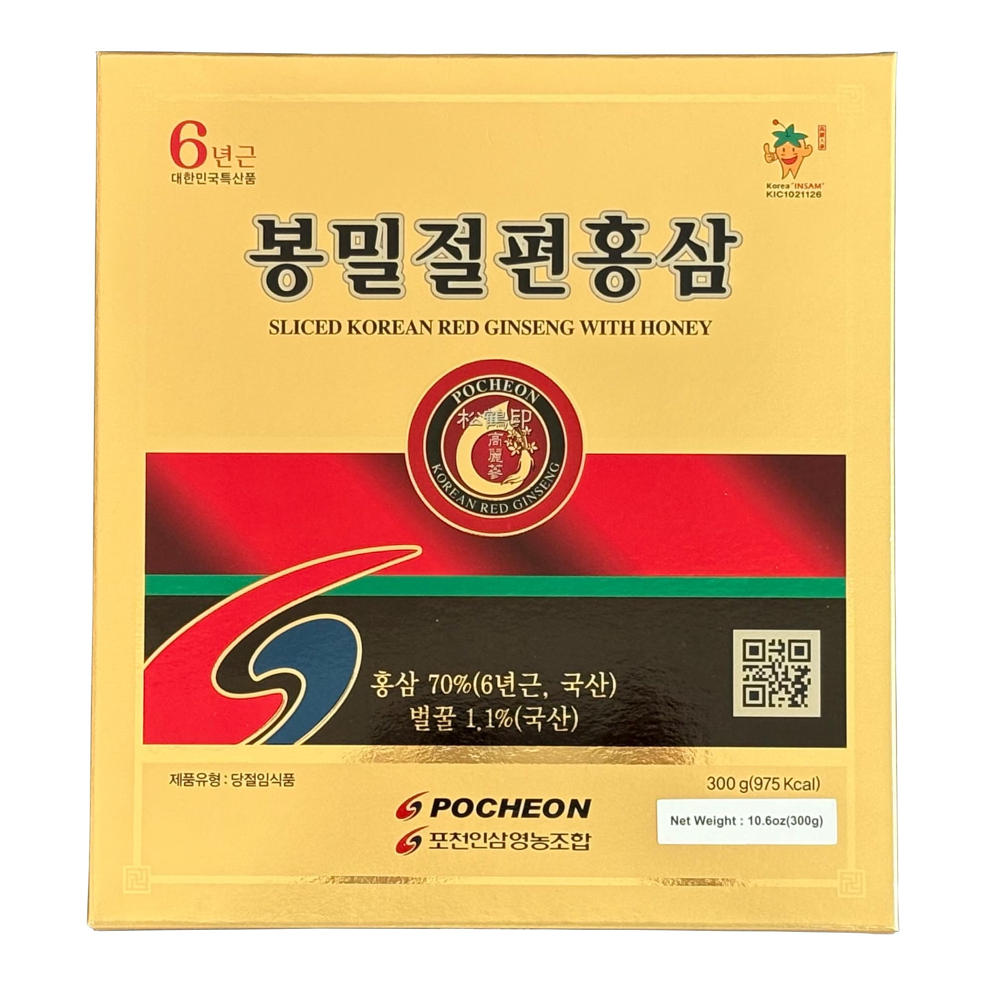 Pocheon 300g, 6Years Sliced Korean Panax Red Ginseng Root with Honey, Natural Immune Support