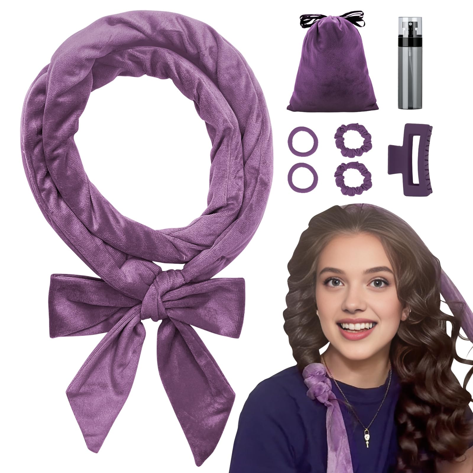 Photo 1 of ZILAMPU Heatless Curls Overnight for Long Hair, Heatless Hair Curlers to Sleep in Overnight Curls, 70" Soft Velvet No Heat Hair Curlers Set for Women