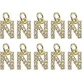 uxcell Rhinestone Letter Charm, 10pcs Crystal Zirconia Copper Alphabet N Pendants Slider Letter Charm for Wristbands Bracelets Necklace Jewelry Earring DIY Craft, Gold