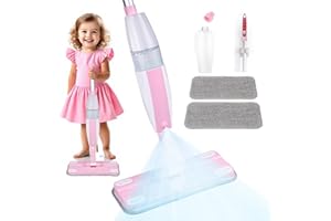 Lullulii Kids Spray Mop,Fun & Functional Toddler Cleaning Set,Real Working Mop for Floors,Pretend Play – Includes Spray Bottle, 2 Washable Microfiber Pads, Montessori Kids Cleaning Toy Set -Pink