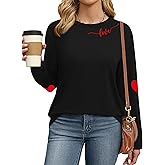 Valentines Day Shirts Women Love Heart T-Shirts Casual Long Sleeve Valentines Day Graphic Tees Tops
