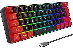 Snpurdiri 60% Wired Gaming Keyboard, Ultra-Compact RGB Backlit Small Gaming Keyboard for PC Computer Gamer (Red and Black)